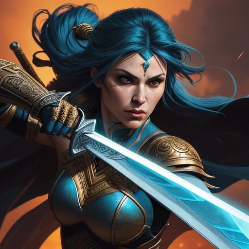 Female Warrior Defends Herself, Comic Book Art