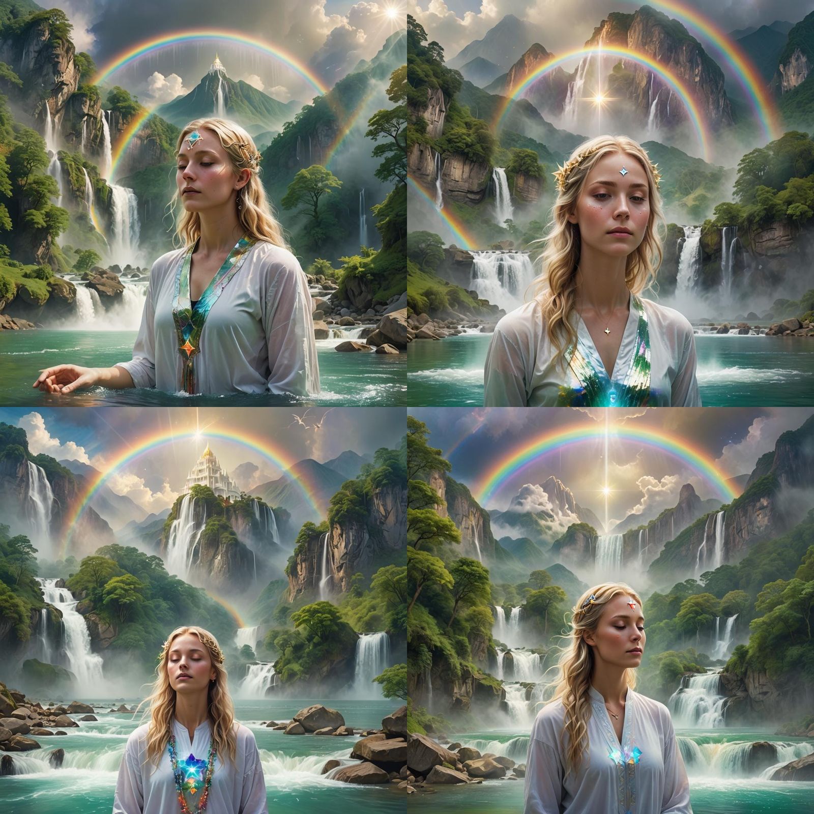 Woman Performing Reiki in Dreamy Surrealist Landscape