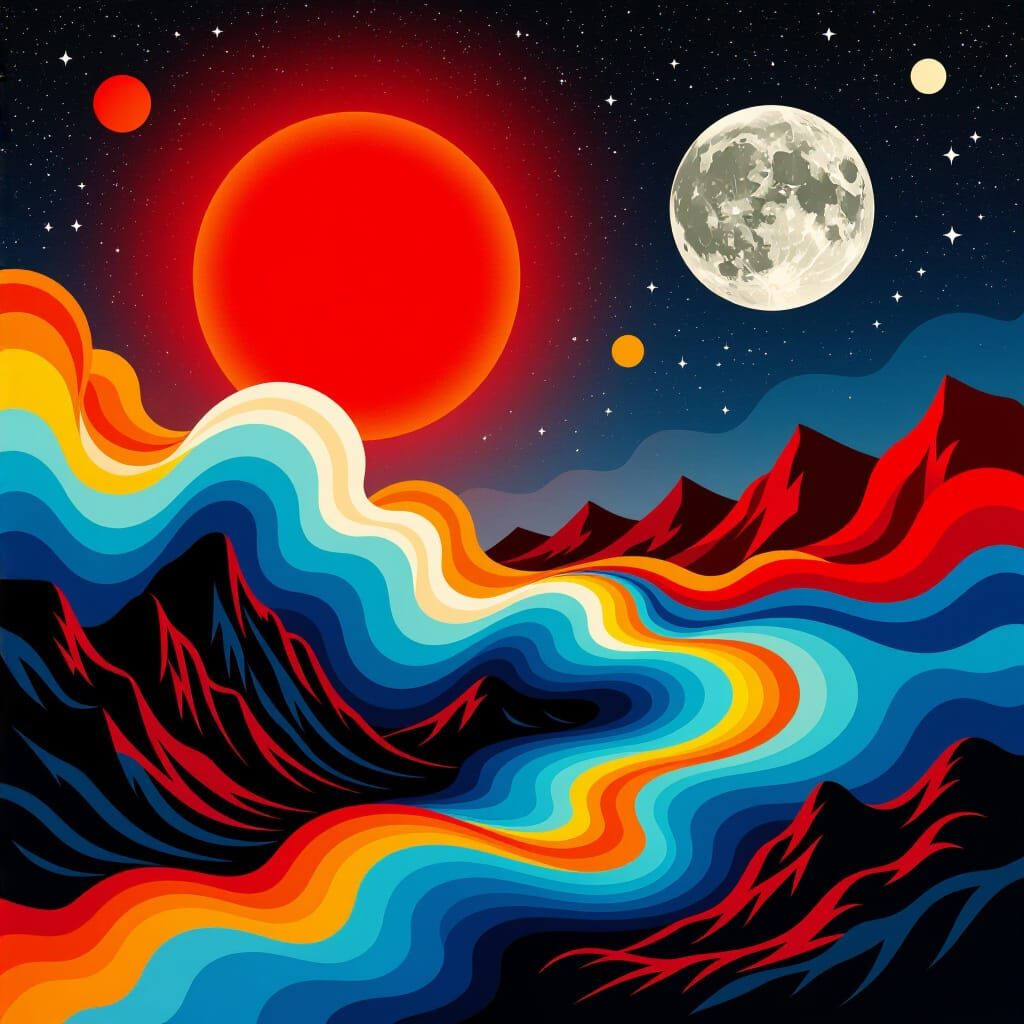 Red Sun and Moon Synesthesia Art