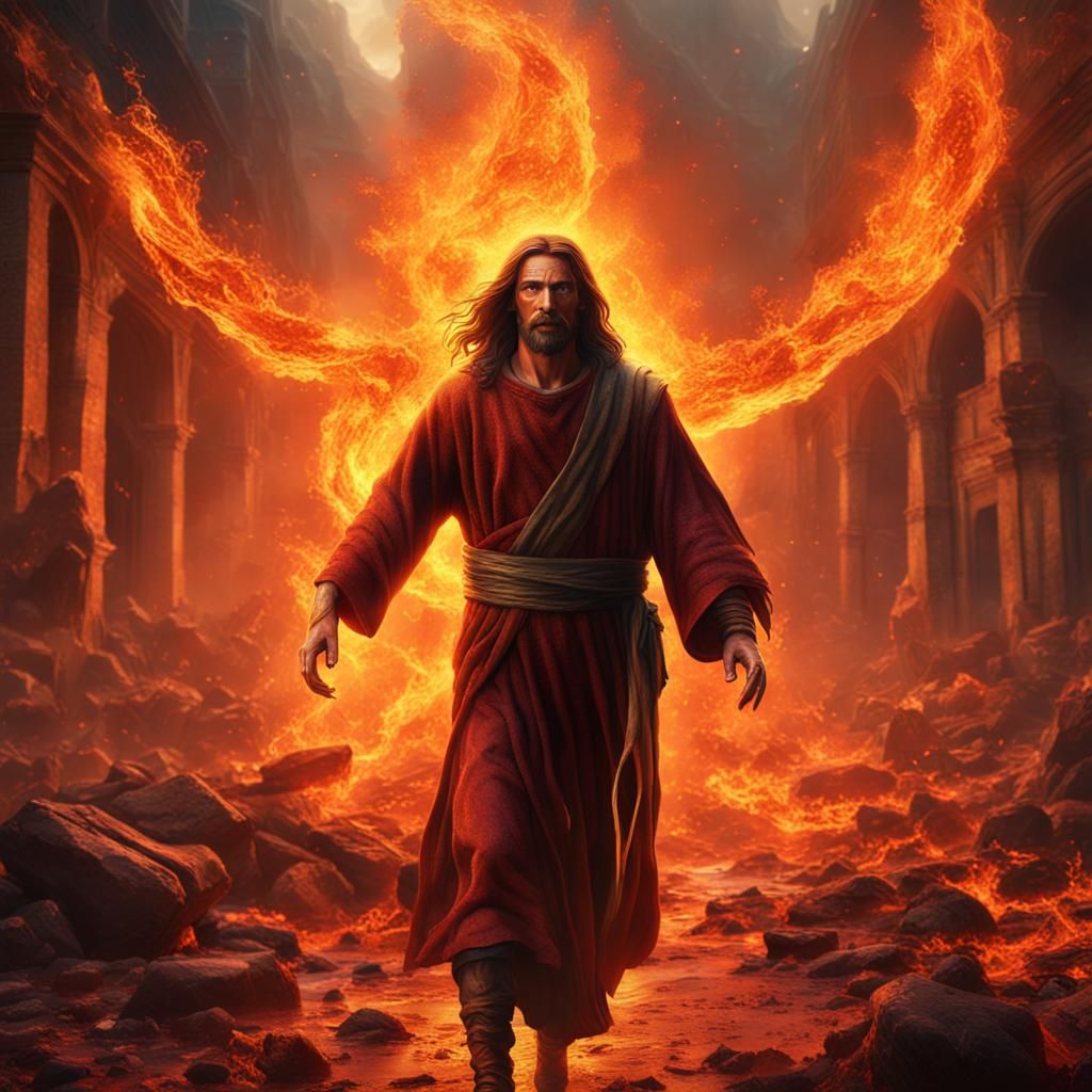 Jesus Walks Through Fire: Detailed Matte Painting