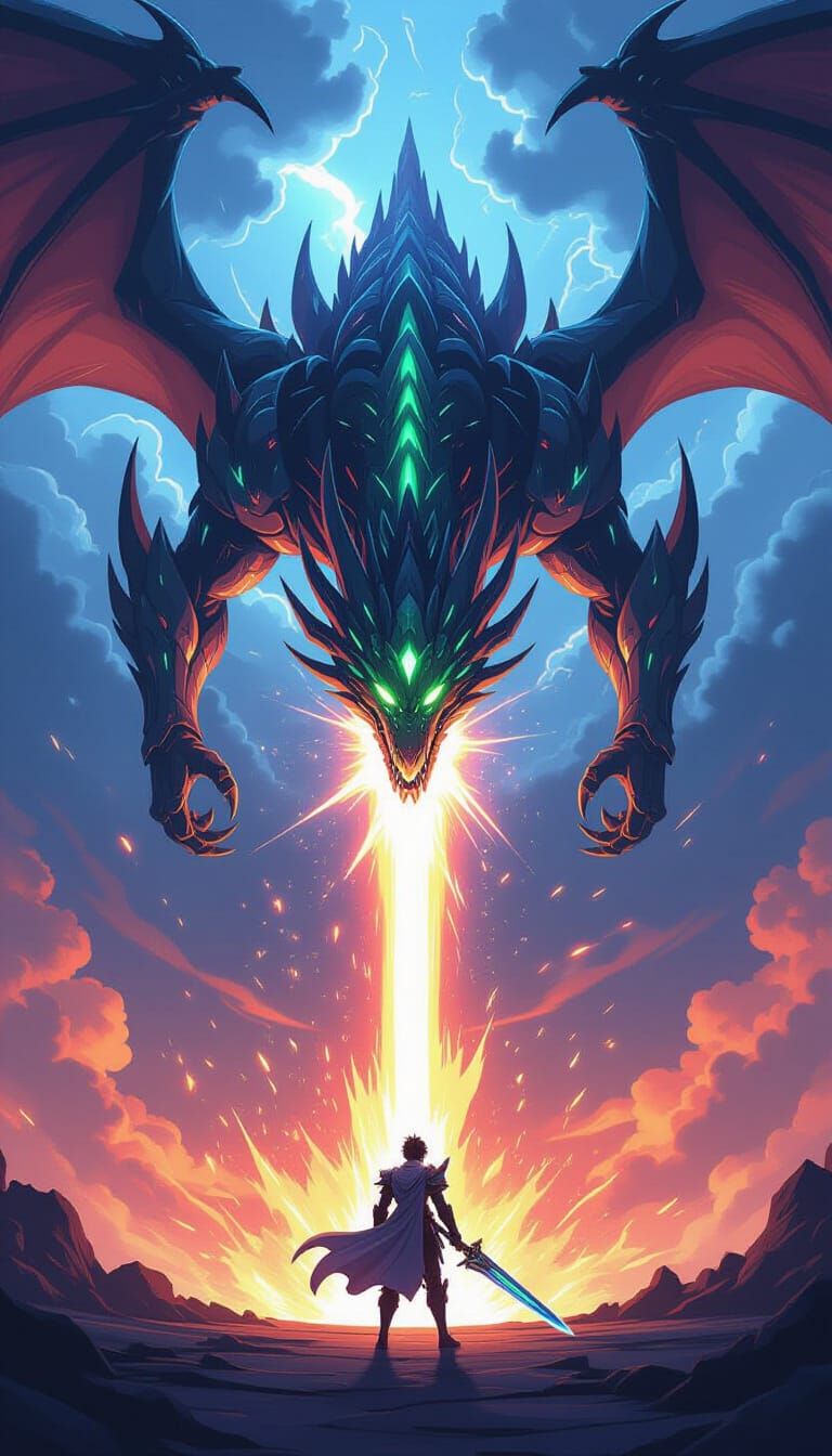 Bio-Mechanical Dragon Attacks Alien City in Anime Style