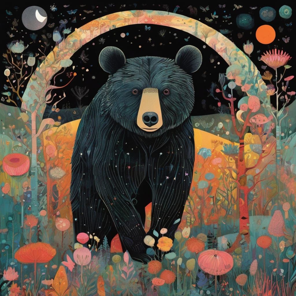 Charming Black Bear in Pastel Colors