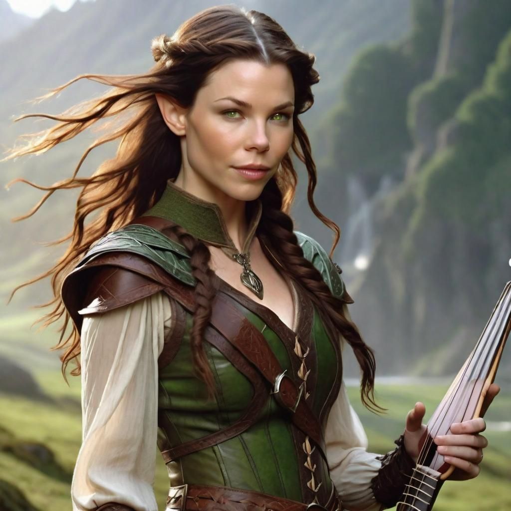 Elven Bard Minstrel in Dark Fantasy Style