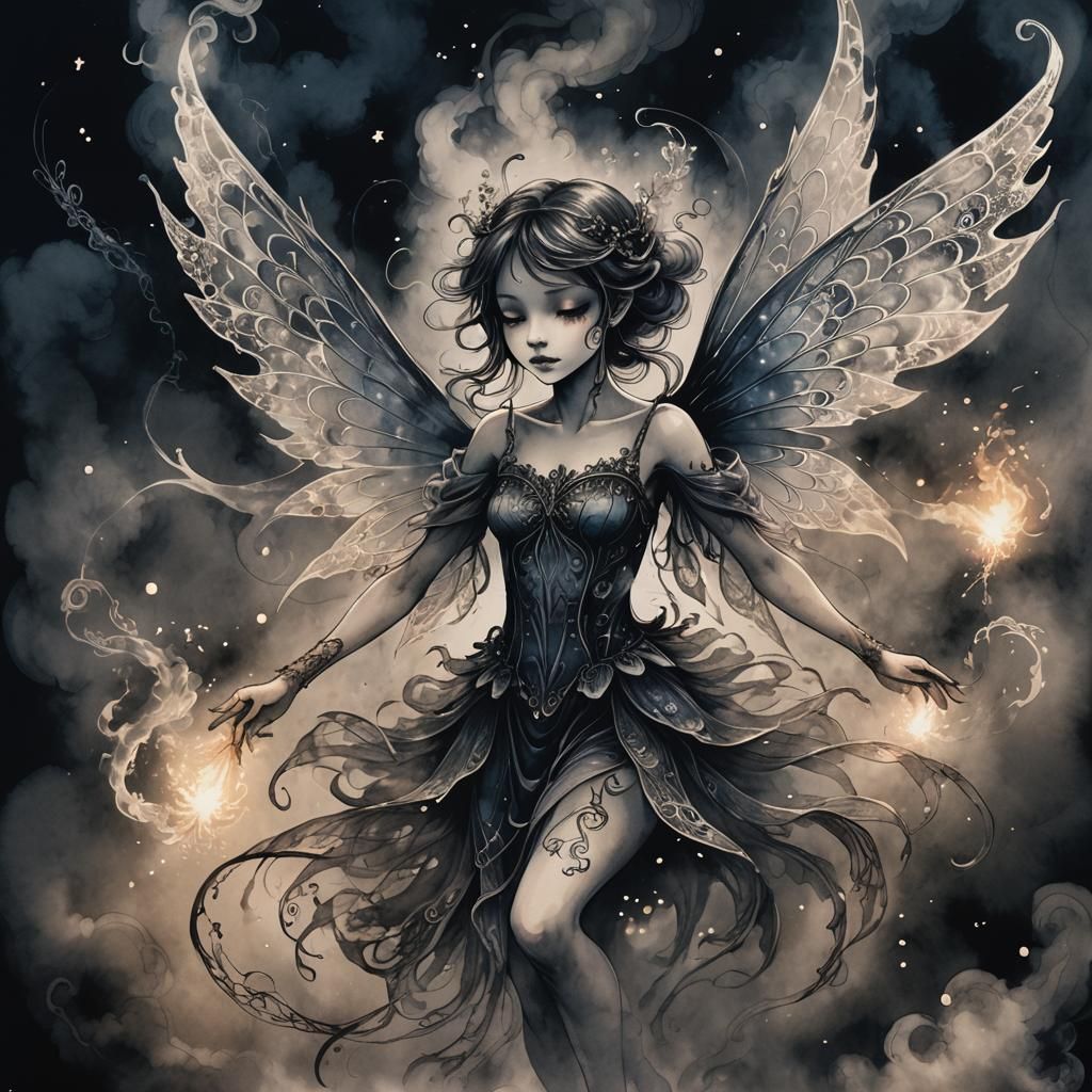 Ethereal Fairy Dancing in Smoky Dark Fantasy Anime