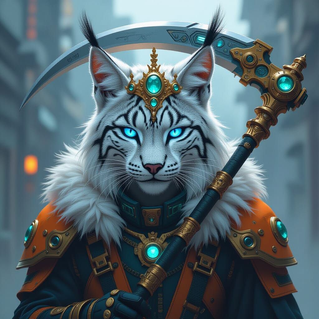 Noble Cybernetic Lynx Warrior with War Scythe