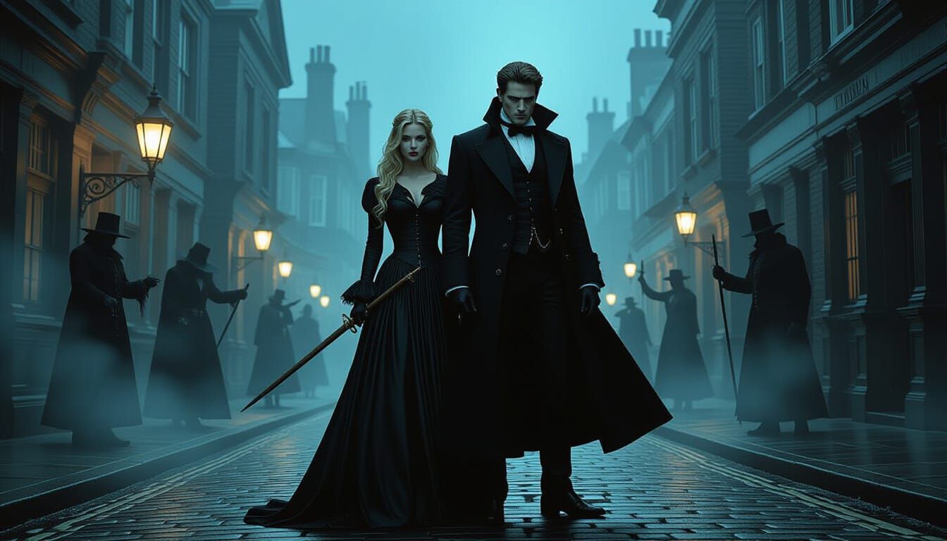 Victorian Vampire Hunters Stand Back-to-Back