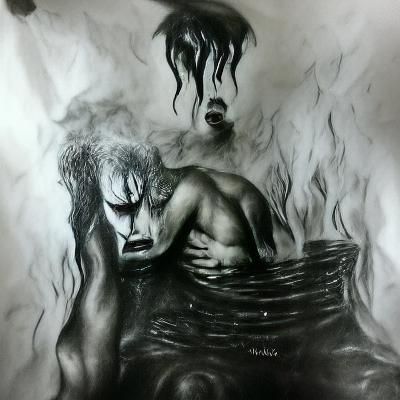 Charcoal Drawing of Hades: Souls in Sorrow