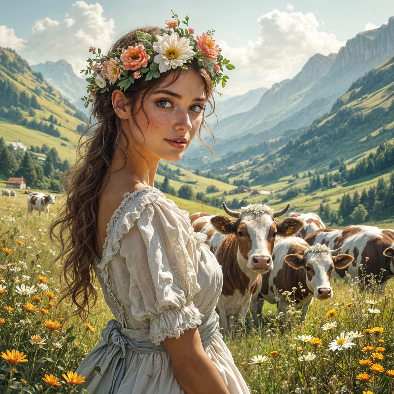 Fantasy Cow Herder in a Beautiful Valley