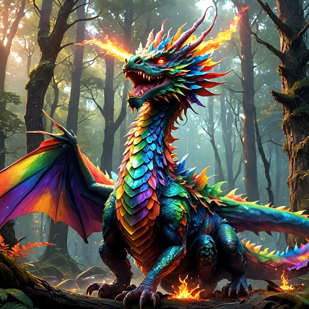 Hyperrealistic Rainbow Dragon in Vivid Detail