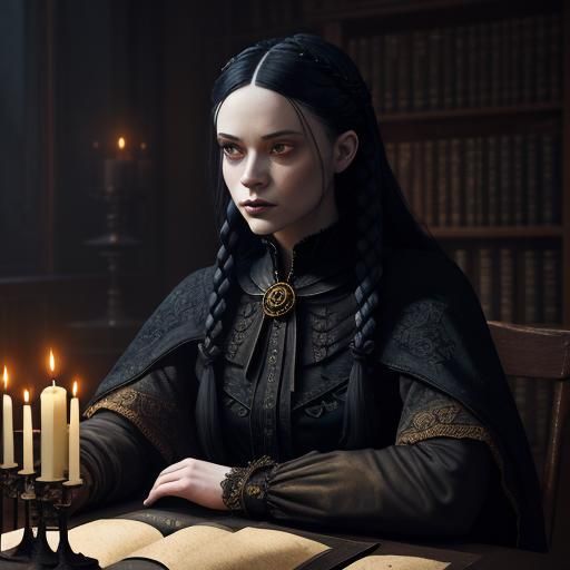 Wednesday Addams in Dark Mystical Art Style