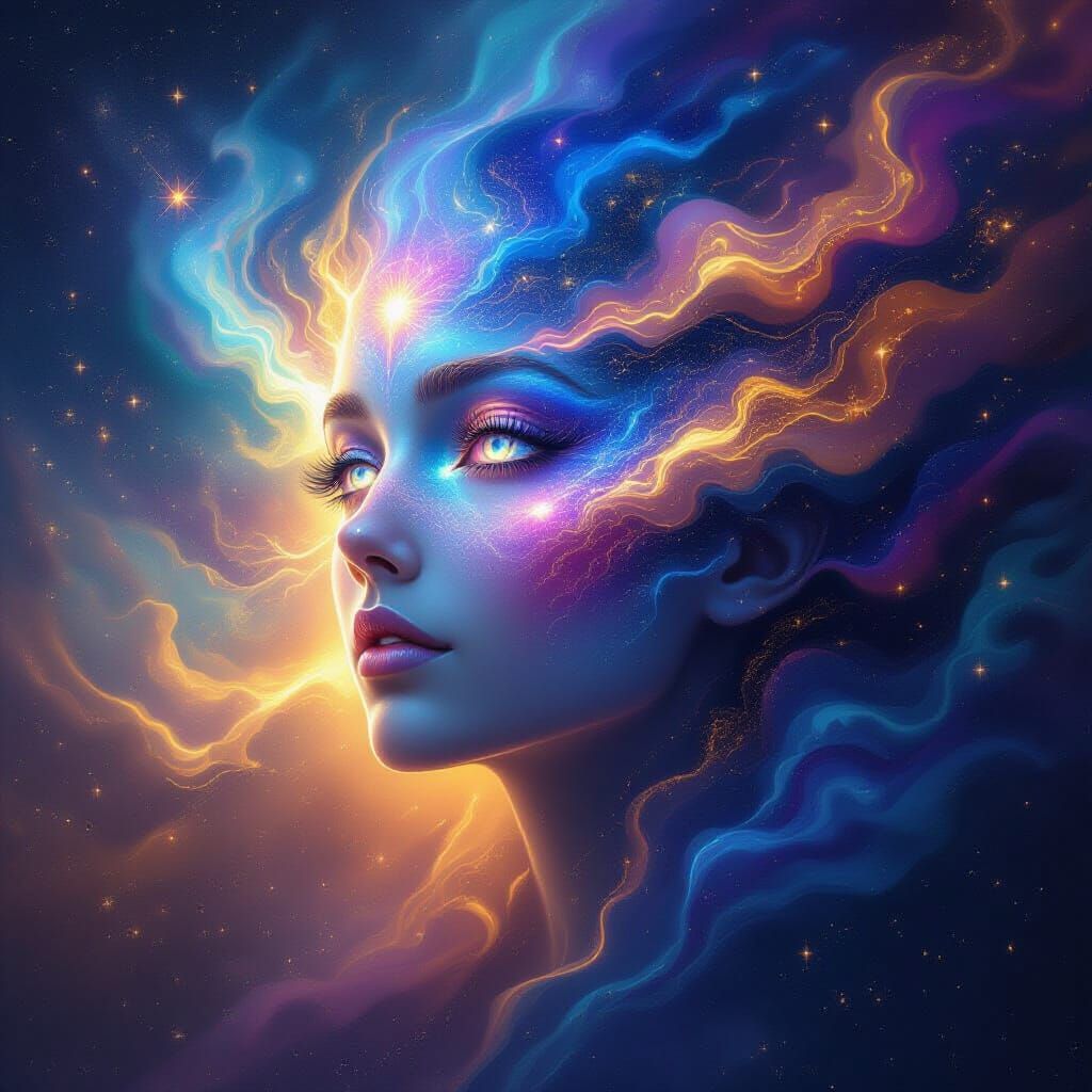 Cosmic Being of Stardust and Galaxies in Space Art Style