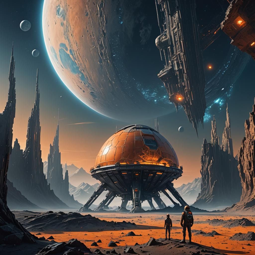 Alien on Moon with Futuristic Dome, Matte Painting