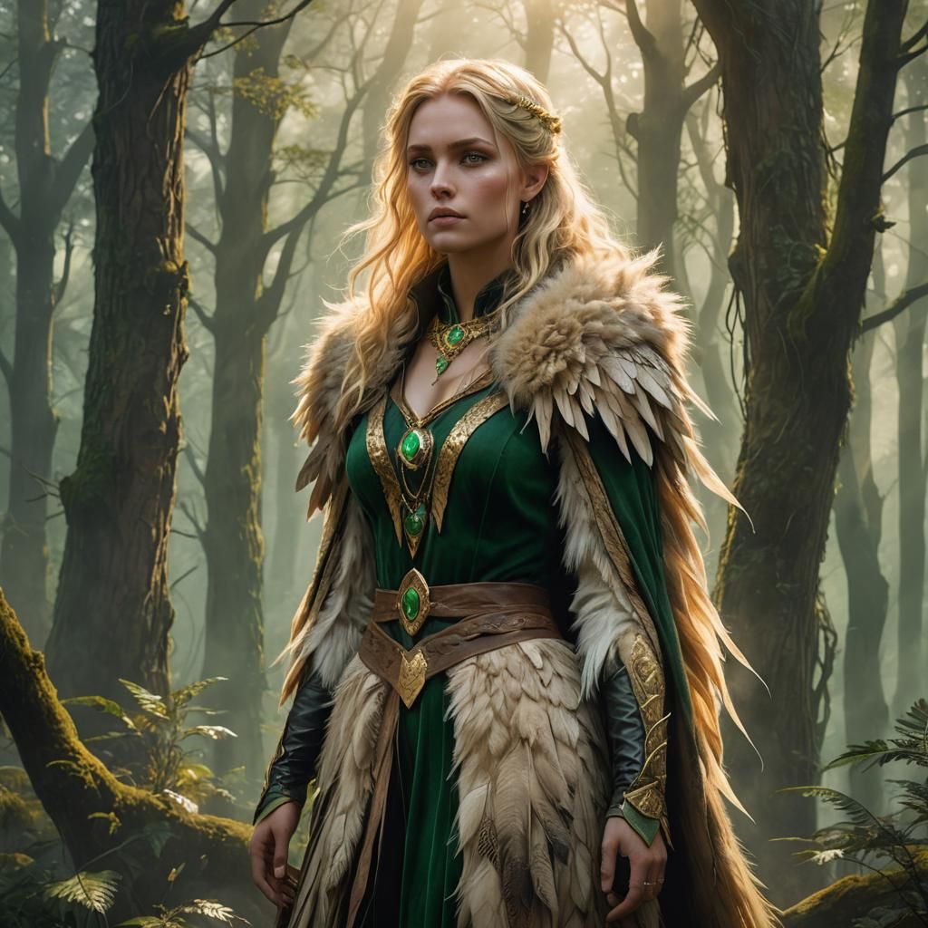 Elysia Moonshadow in Misty Forest: Detailed Matte Painting