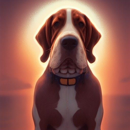 Basset Puppy Portrait in Hyperdetailed Splash Art