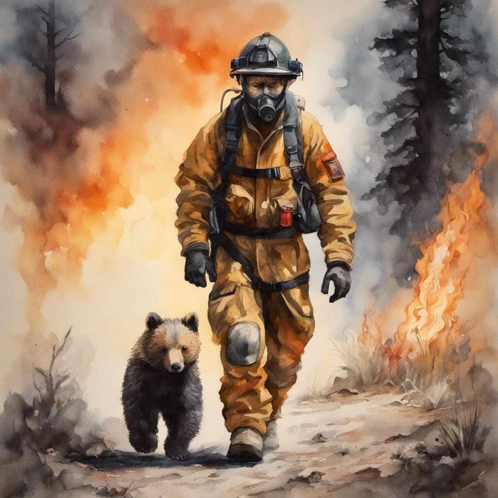 Firefighter Rescues Bear Cub from Wildfire