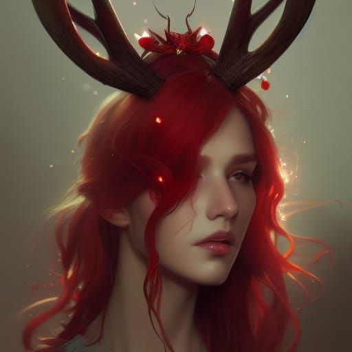 Fairy with Antlers Portrait in Hyperdetailed Style