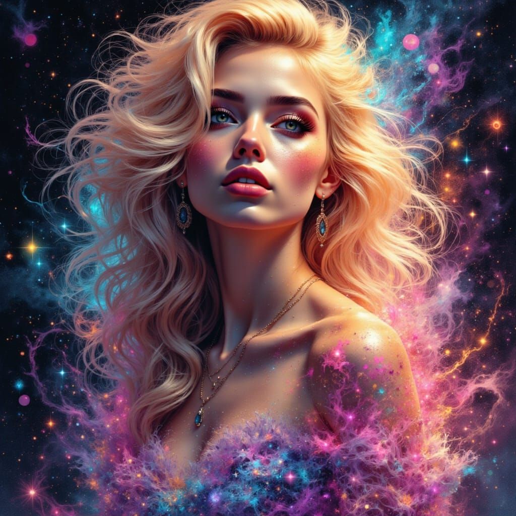 Surreal Galatic Goddess Radiates Ethereal Light