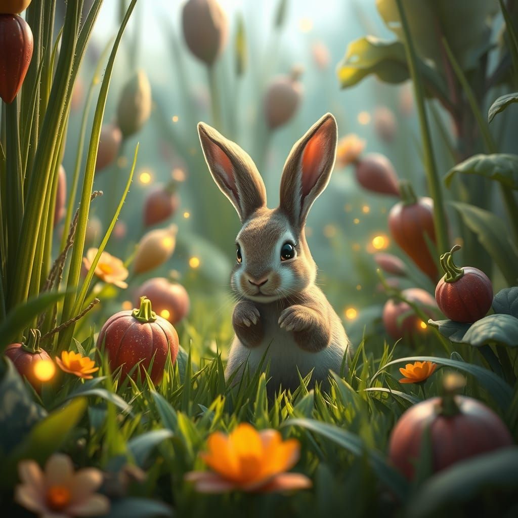 Whimsical Fantasy Rabbit in a Lush Meadow