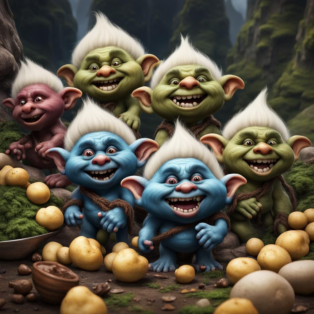 Hyperrealistic Cute Trolls Made of Mashed Potatoes