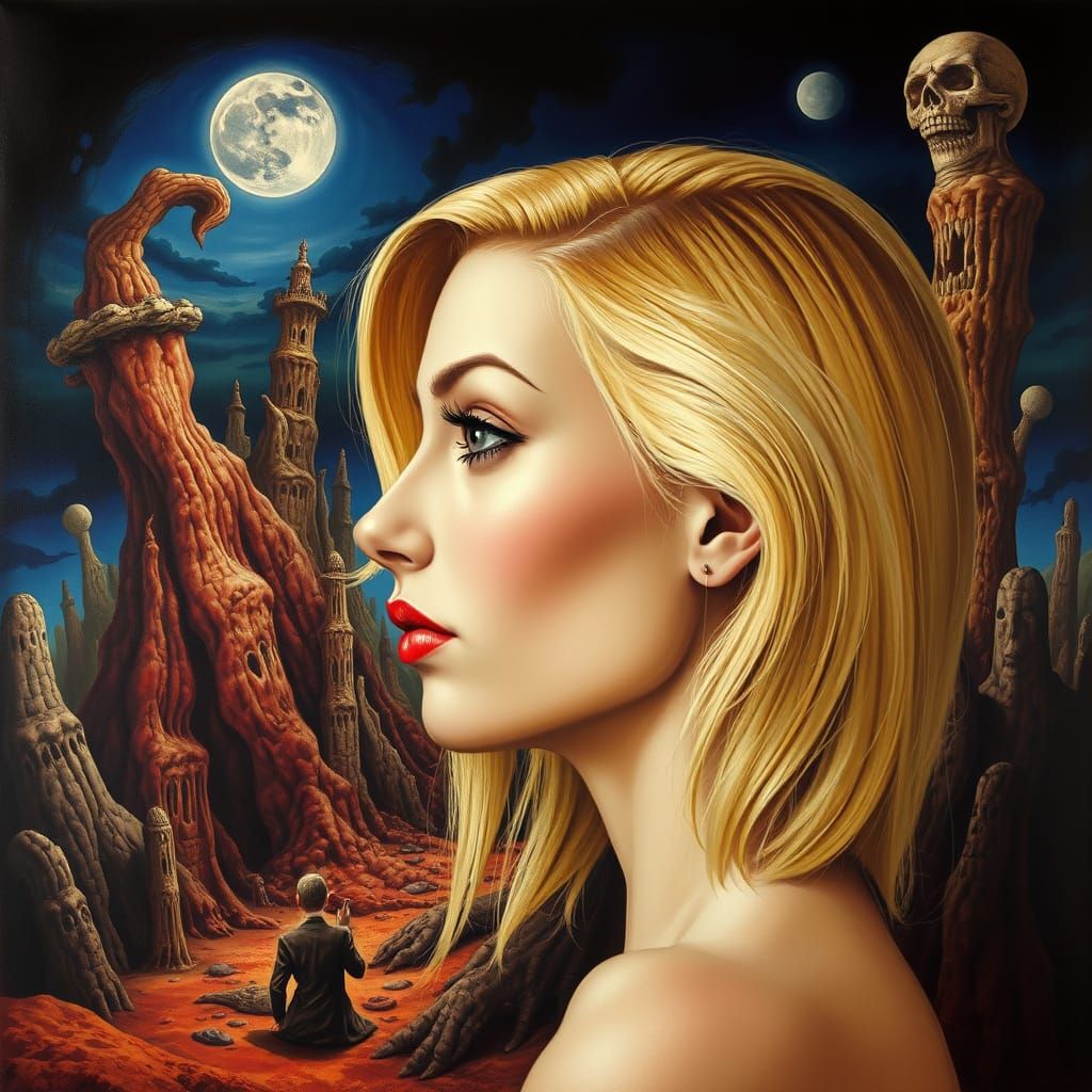 Surrealist Portrait of a Woman in a Nightmare Landscape
