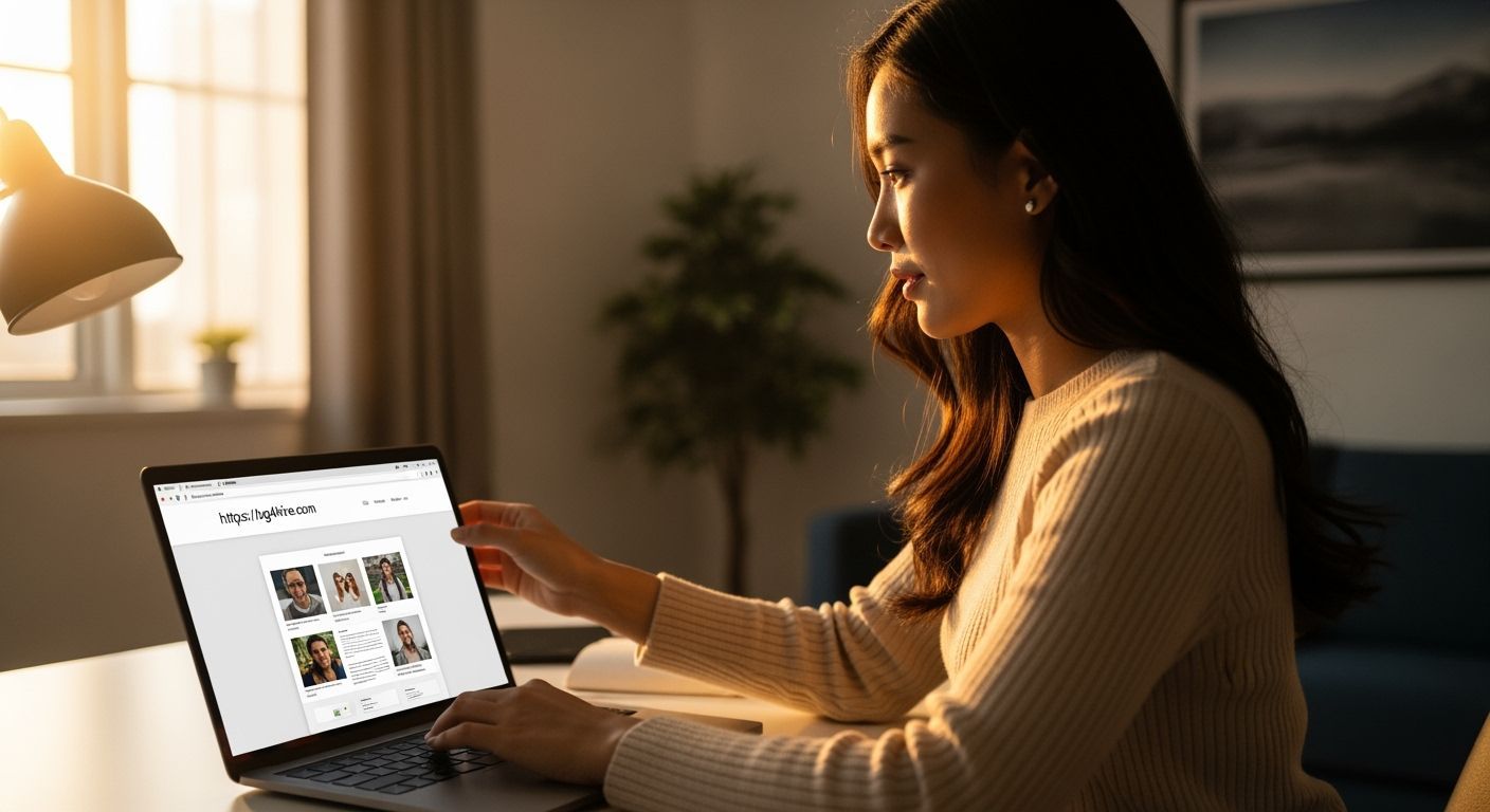 Photorealistic Woman Uploading Photos on Laptop