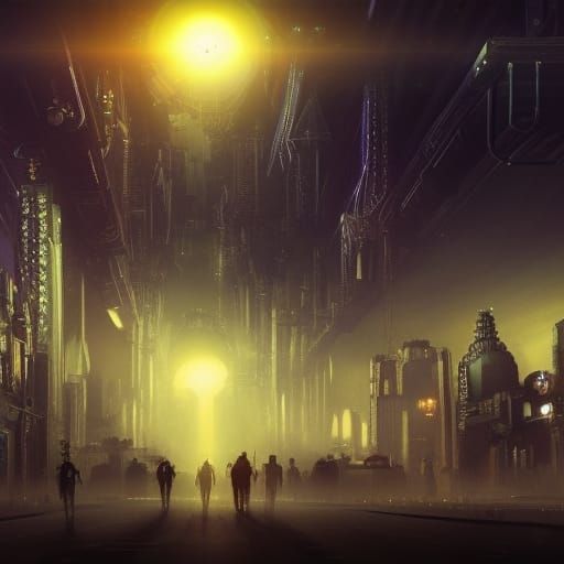 Steampunk Alien Nightlife in Futuristic City