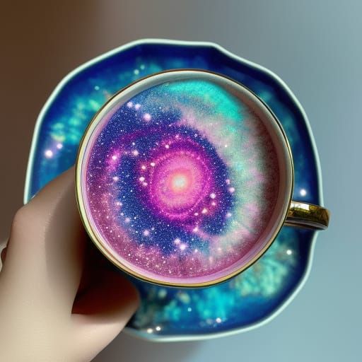 Cotton Candy Galaxy in Teacup, Cosmic Illustration