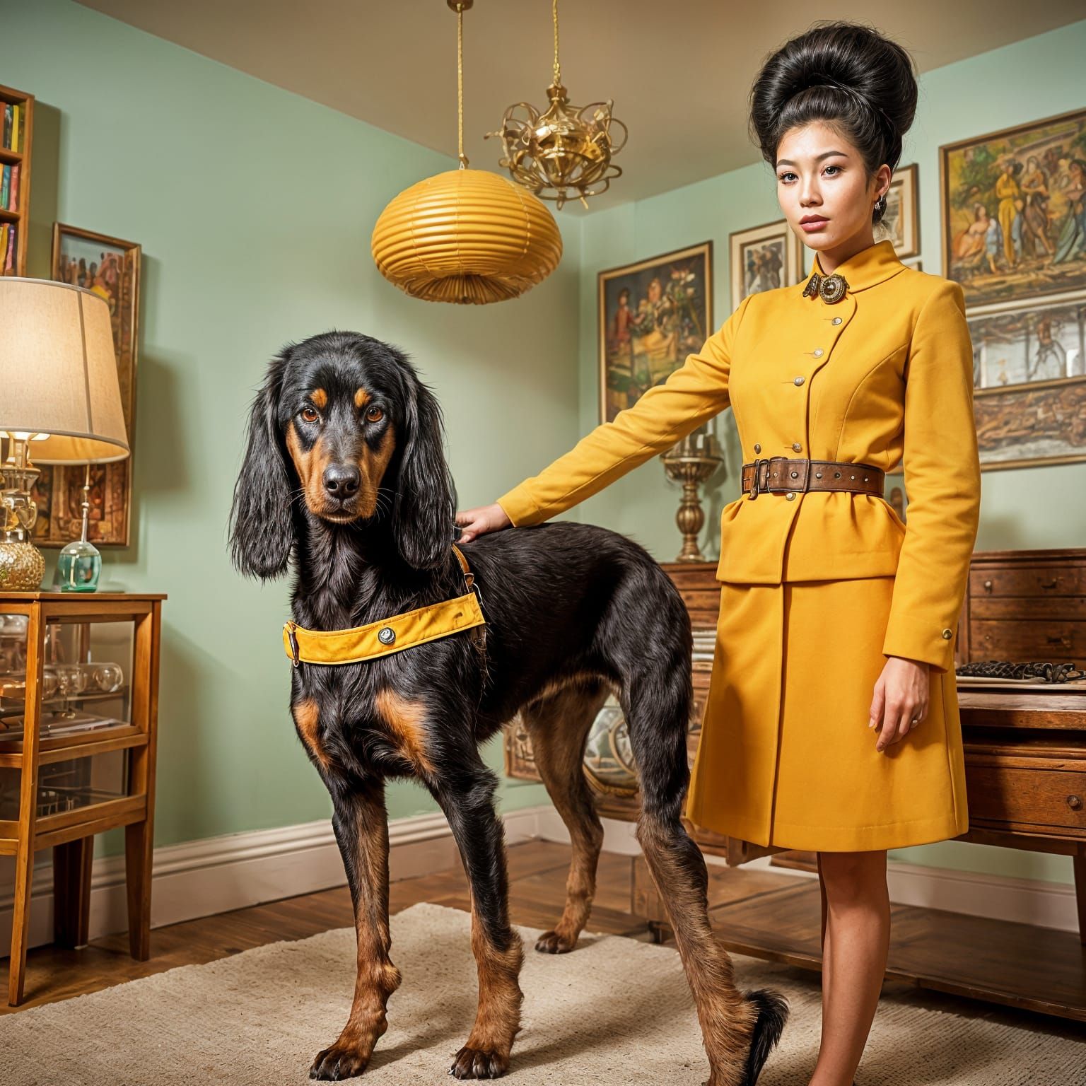 Asian Model with Beehive in Wes Anderson Style