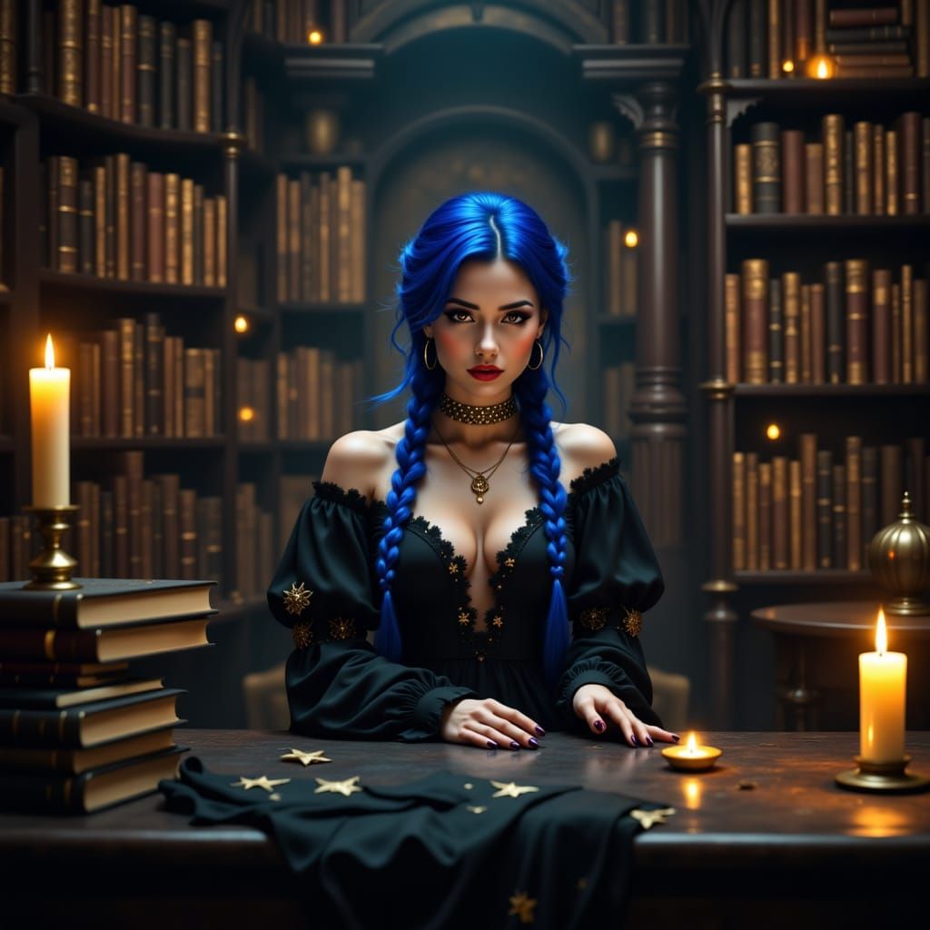 Mysterious Young Witch in Arcane Study