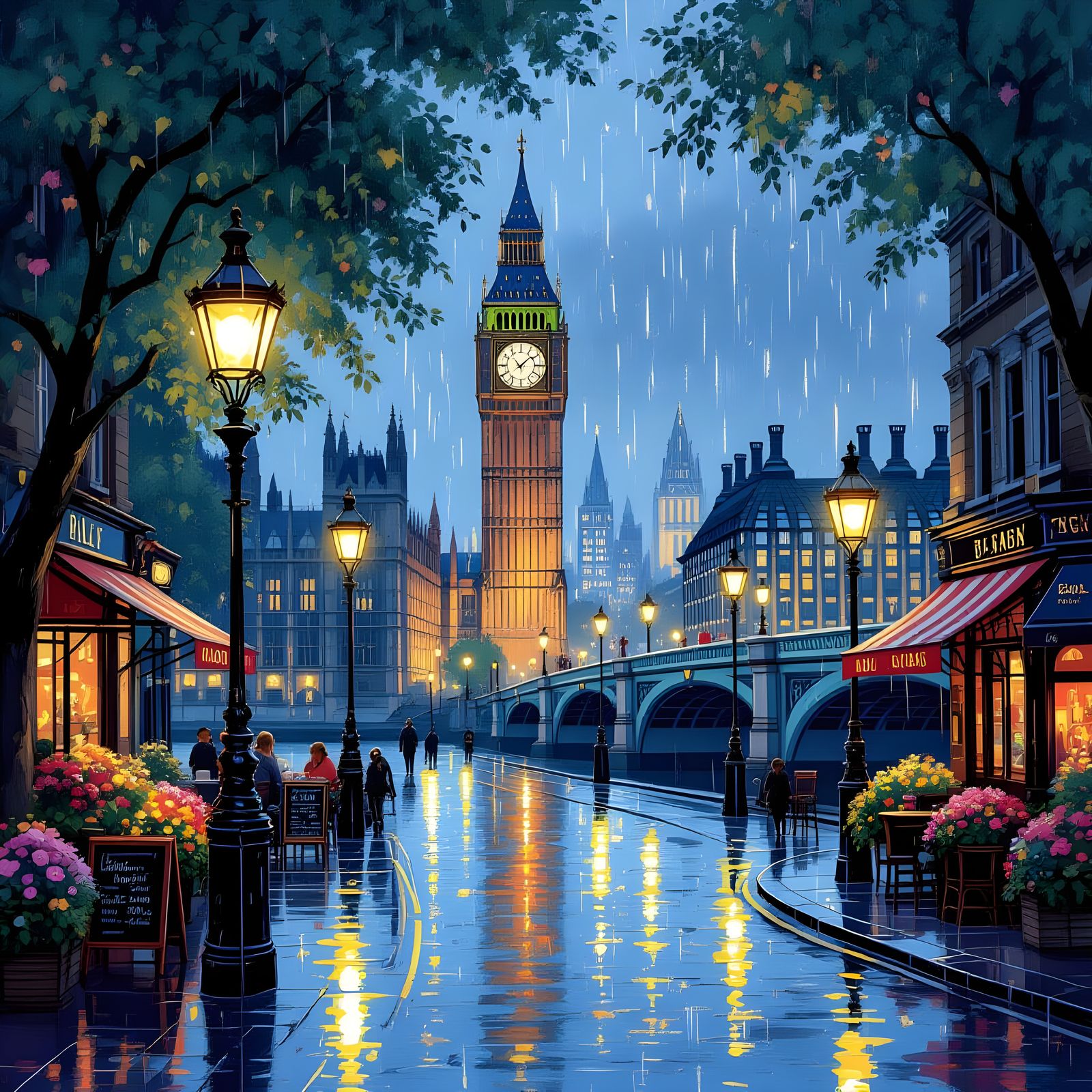 London Street Fantasy: Rainy Night Scene