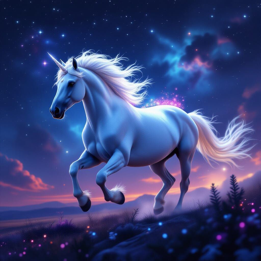 Starlight Horse Gallops Through Nebula in Dark Fantasy Style
