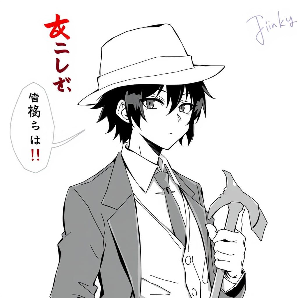 Intricate Neo-Dada Manga Portrait of a Suited Figure