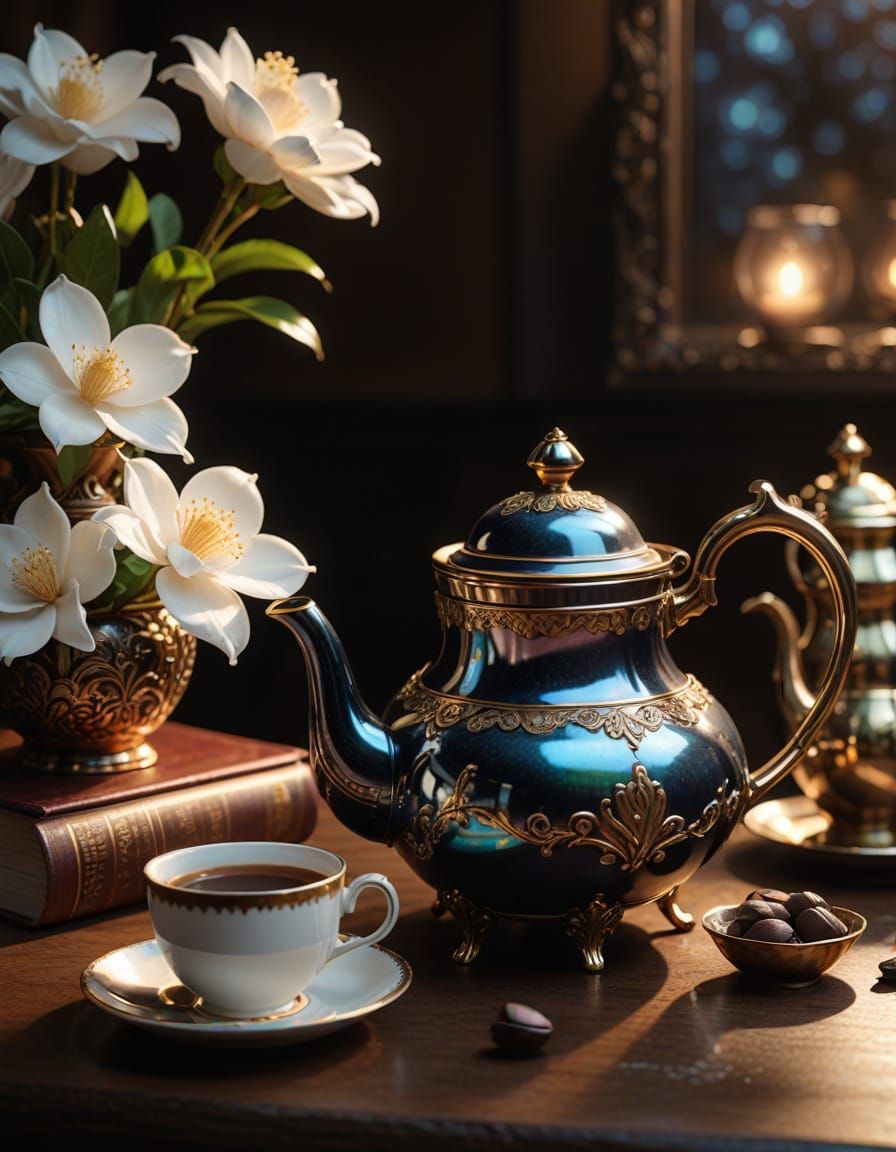 Exquisite Still Life in Rococo Style with Gold Accents