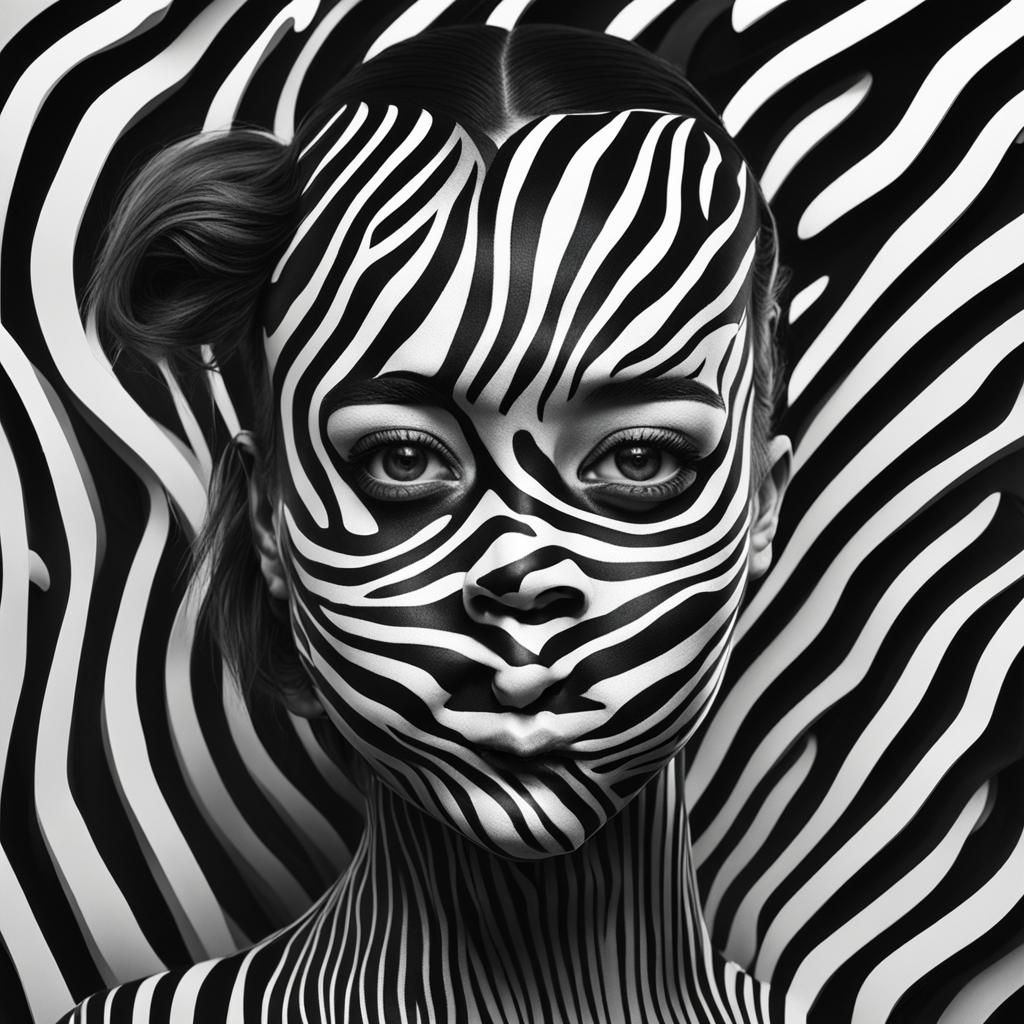 Surreal Zebra-Striped Girl Portrait in Detailed Fantasy Art