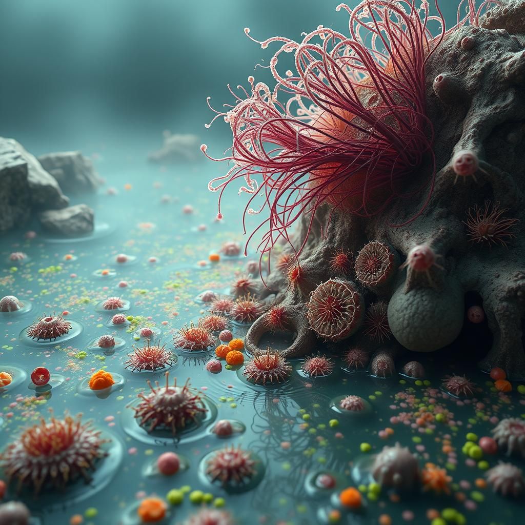 Vibrant Primordial Soup: Hyperrealistic Microscopic Life