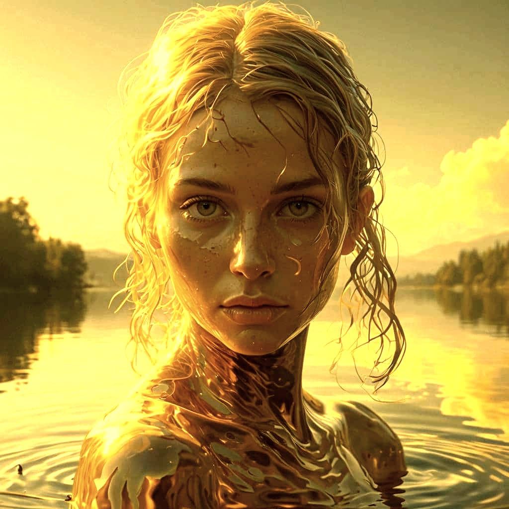 Mystical Figure at Dreamlike Lake in Surreal Style