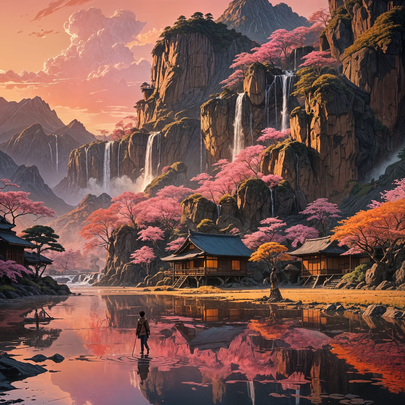 Japanese Boy by Lake: Fantasy Concept Art