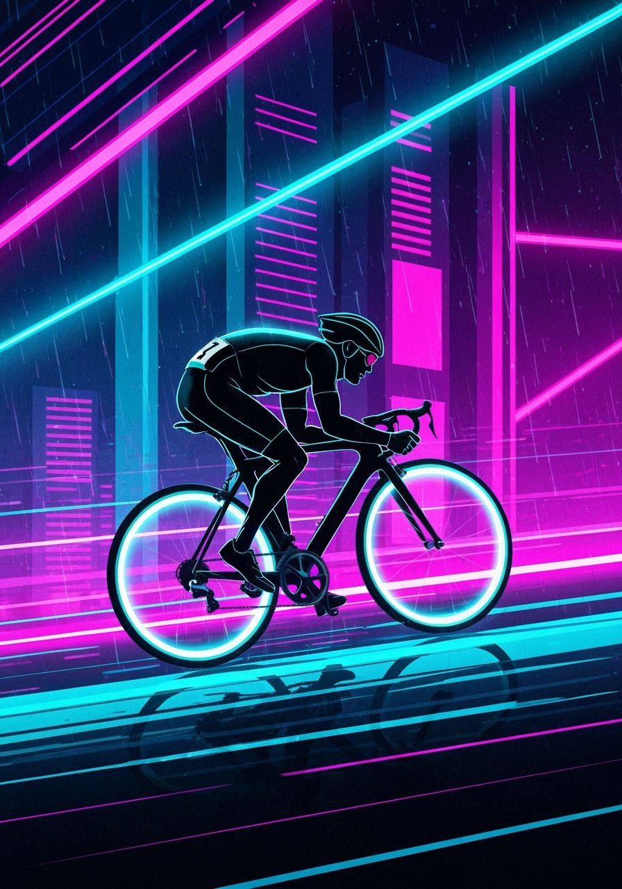 Futuristic Neon Cycling Race in Cyberpunk City