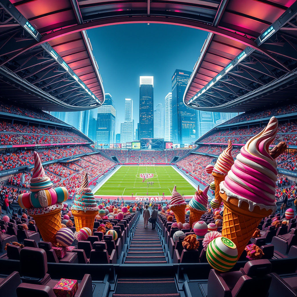 Surreal Football Stadium Reimagined with Ice Cream
