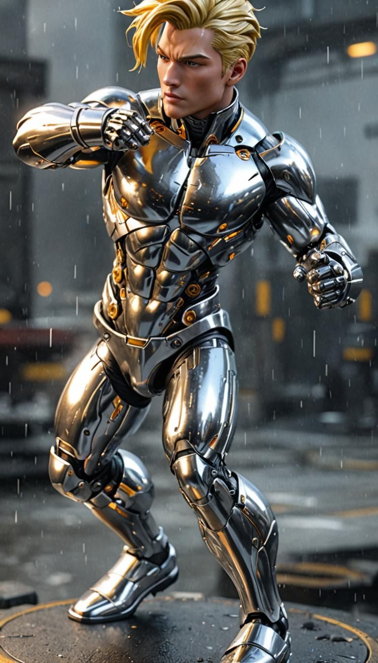 Hyper-Muscular Android in Shiny Metal Style