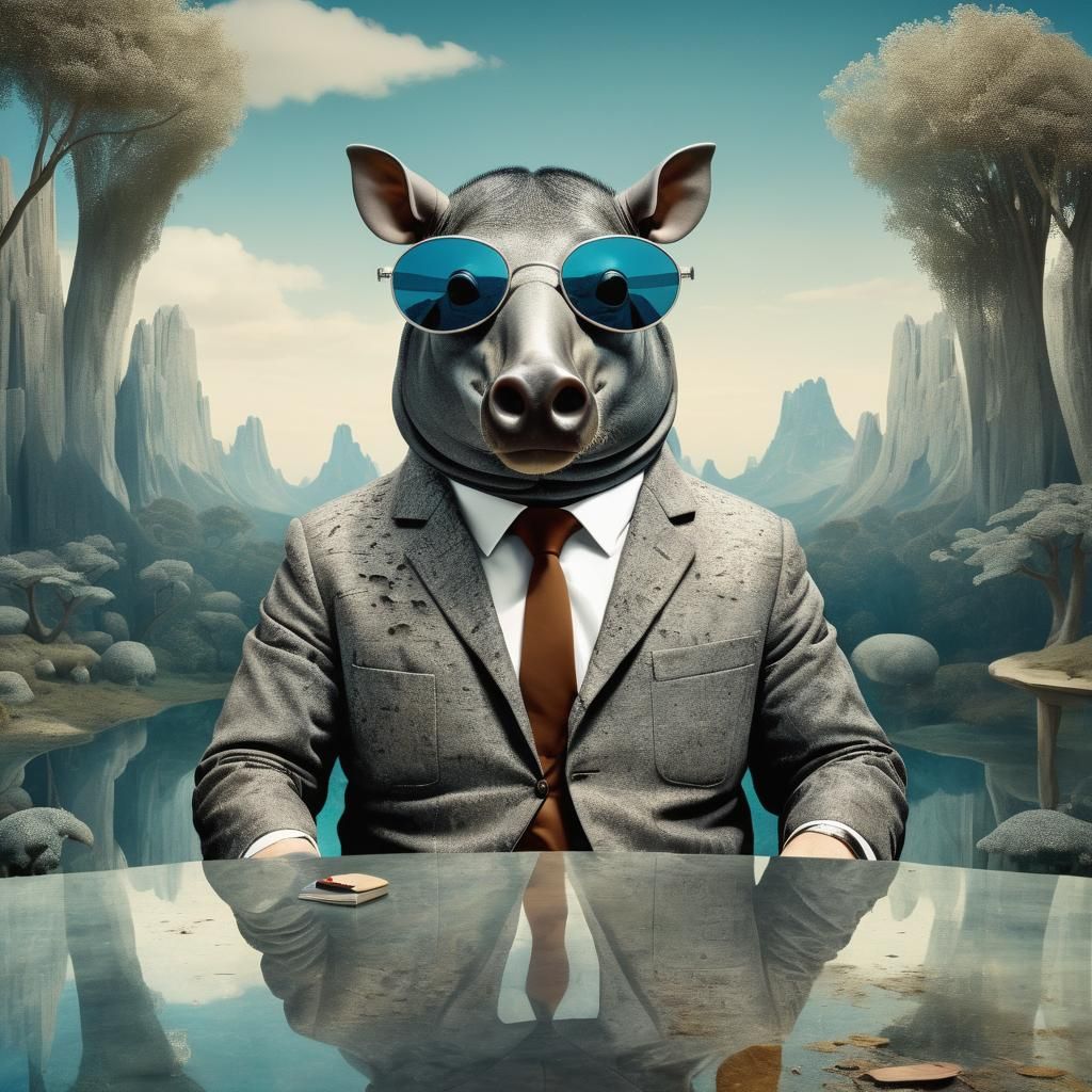 Surreal Tapir CEO in Dreamlike Office, Max Ernst Style