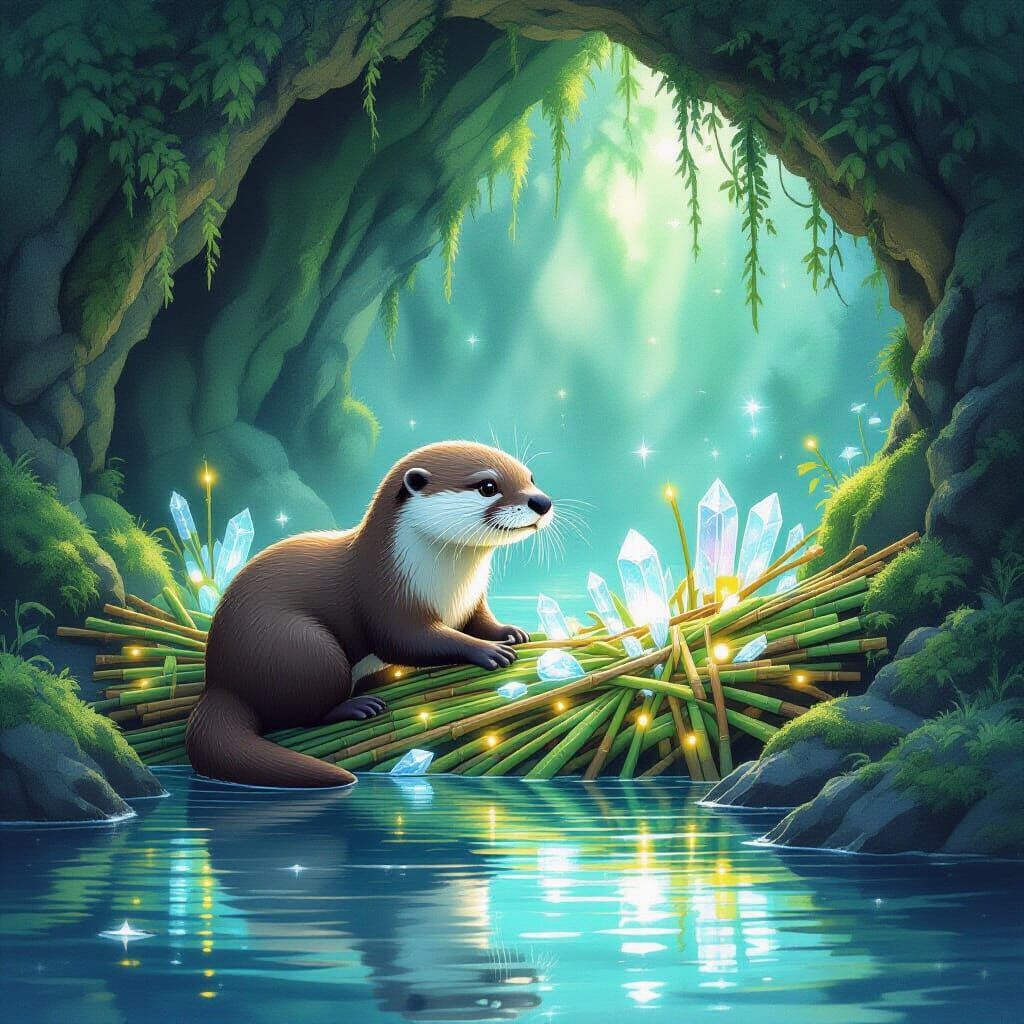 Otter Builds Glowing Dam in Hidden Grotto