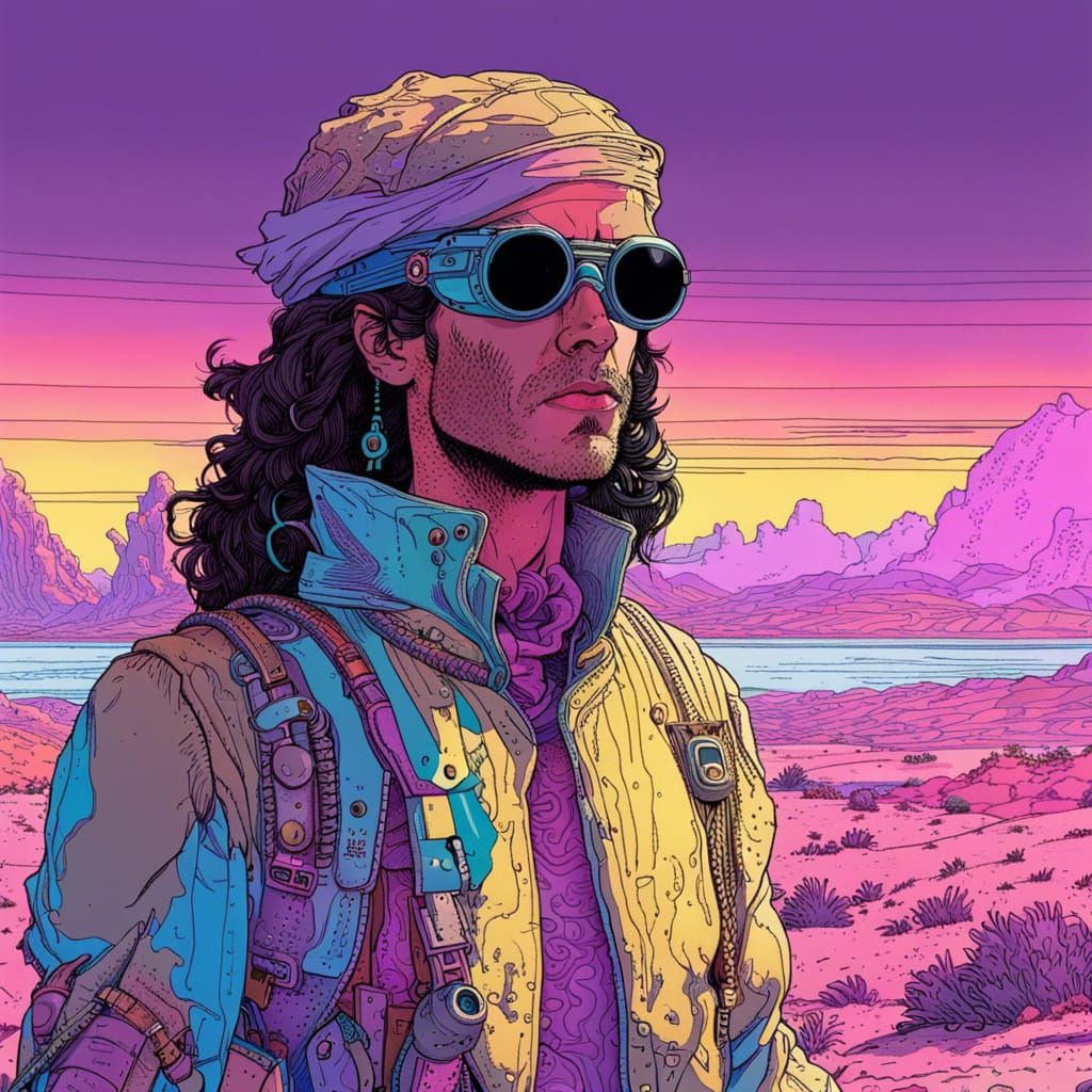 Cyberpunk Pirate Pilot in Moebius Style