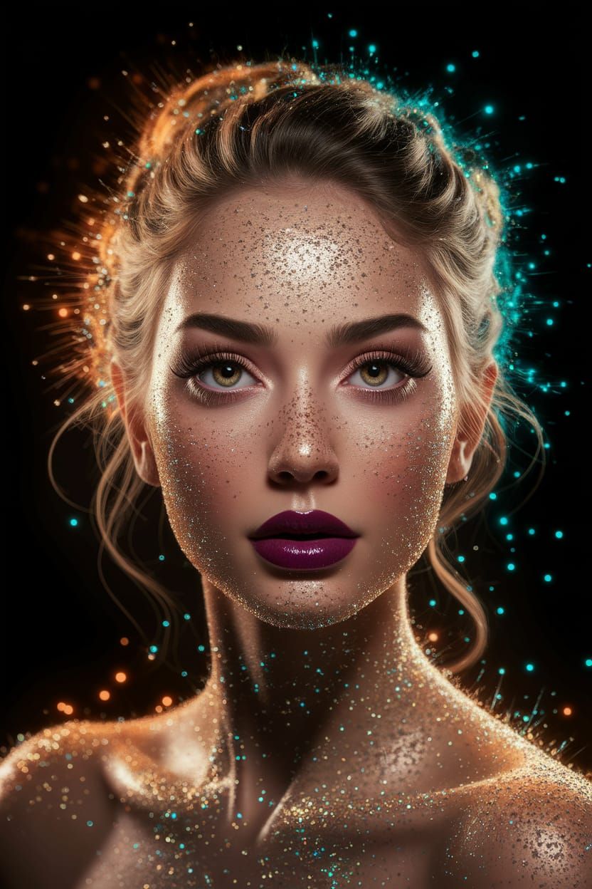 Glittering Woman's Face in Dramatic Digital Painting