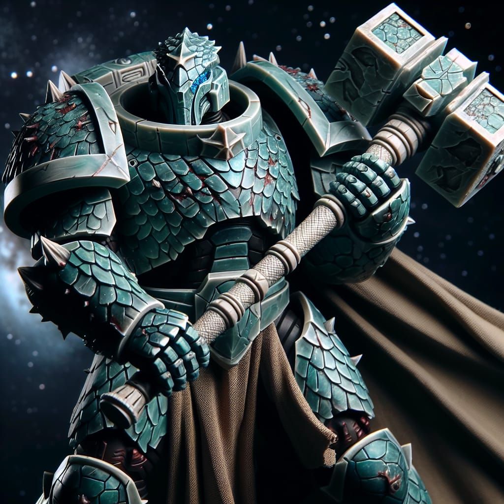 Jade Space Warrior with Hammer and Lizard Cape