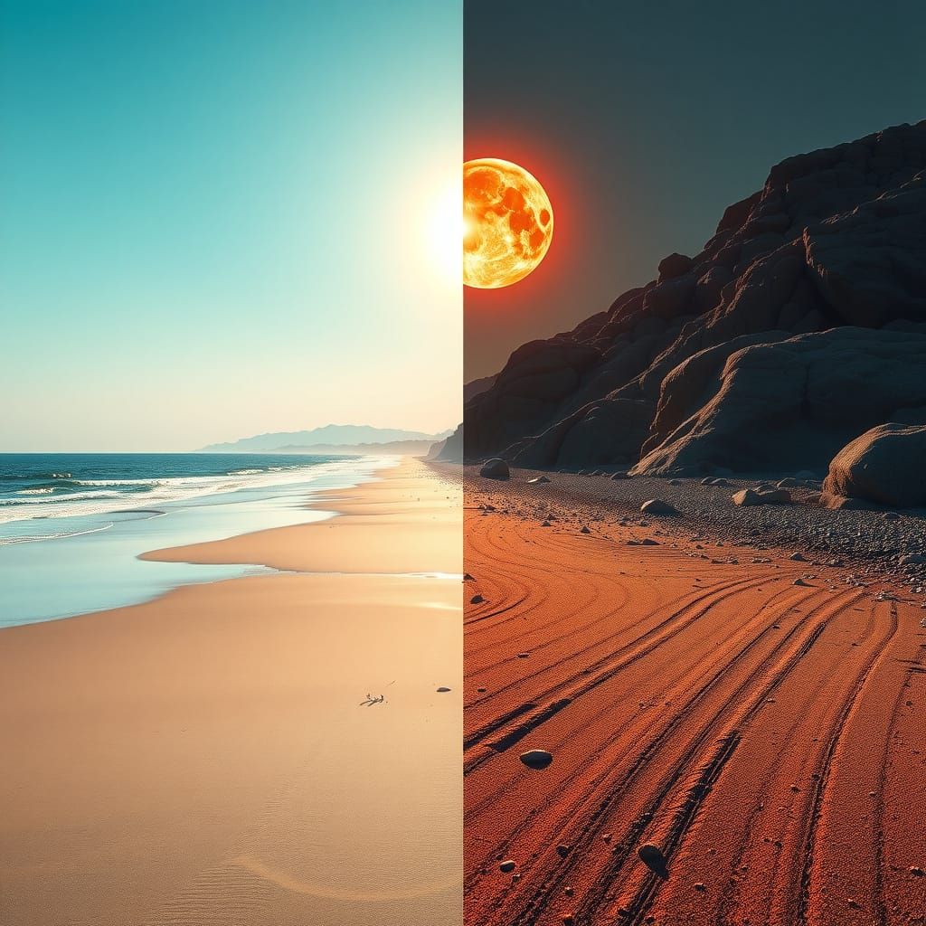 Day and Night Beach Split Digital Masterpiece