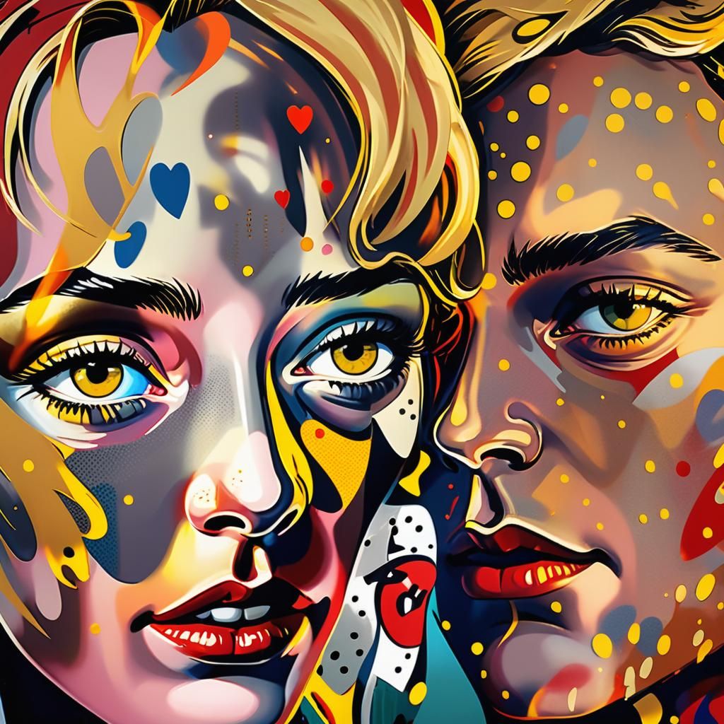 Emotional Pop Art Portrait with Contrasting Faces