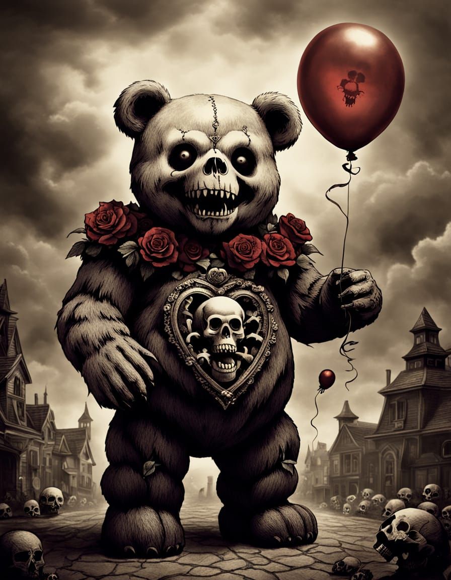 Creepy Lovecraftian Teddy Bear Monster in Sepia