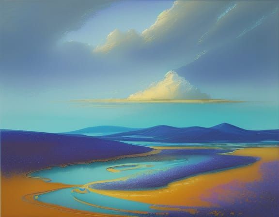 Surreal River Landscape in Warm, Golden Light