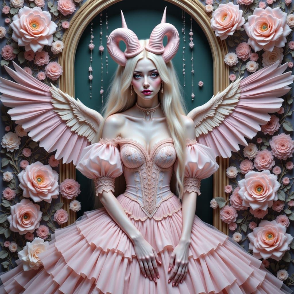 Pastel Goth Demon Portrait in Velvet Garden